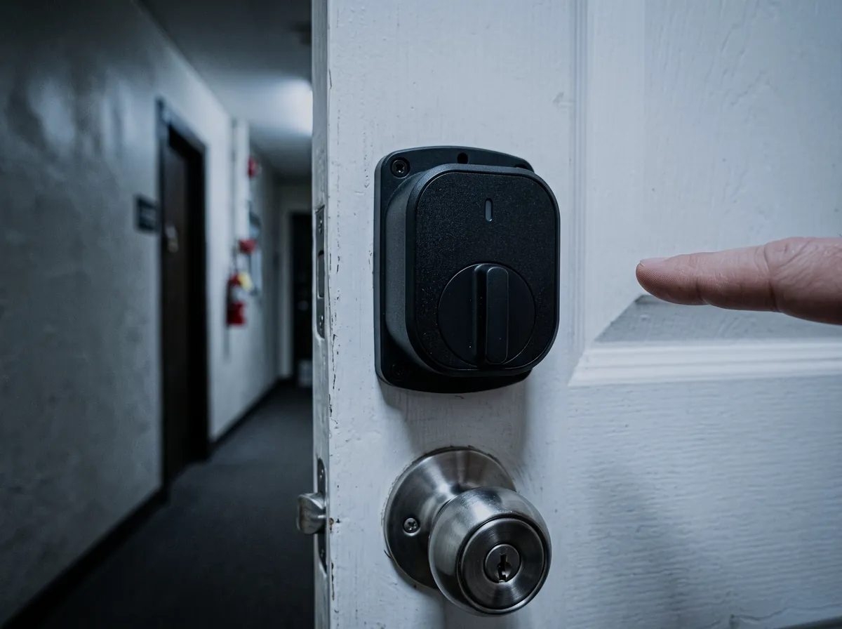 Batteriebetriebenes Smart Lock an einer Wohnungstür